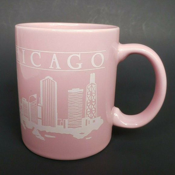 Vintage Pink Chicago Mug Skyline Souvenir Willis Sears Hancock Windy City - Picture 4 of 10